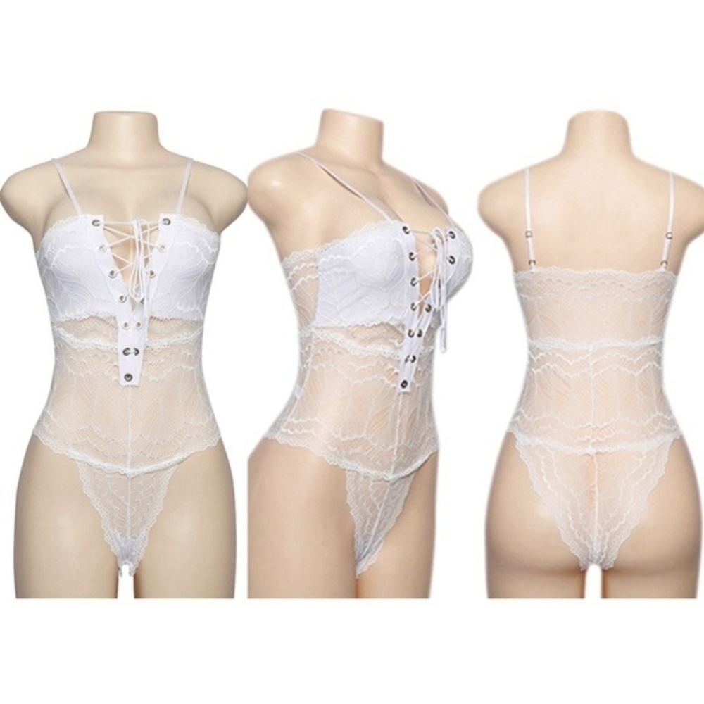 lace up front deep v neck sexy white teddy